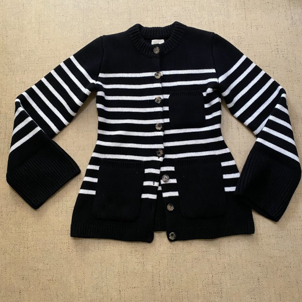 Khaite Suzette Stripe Cashmere Cardigan in black/ White - Picture 9 of 11
